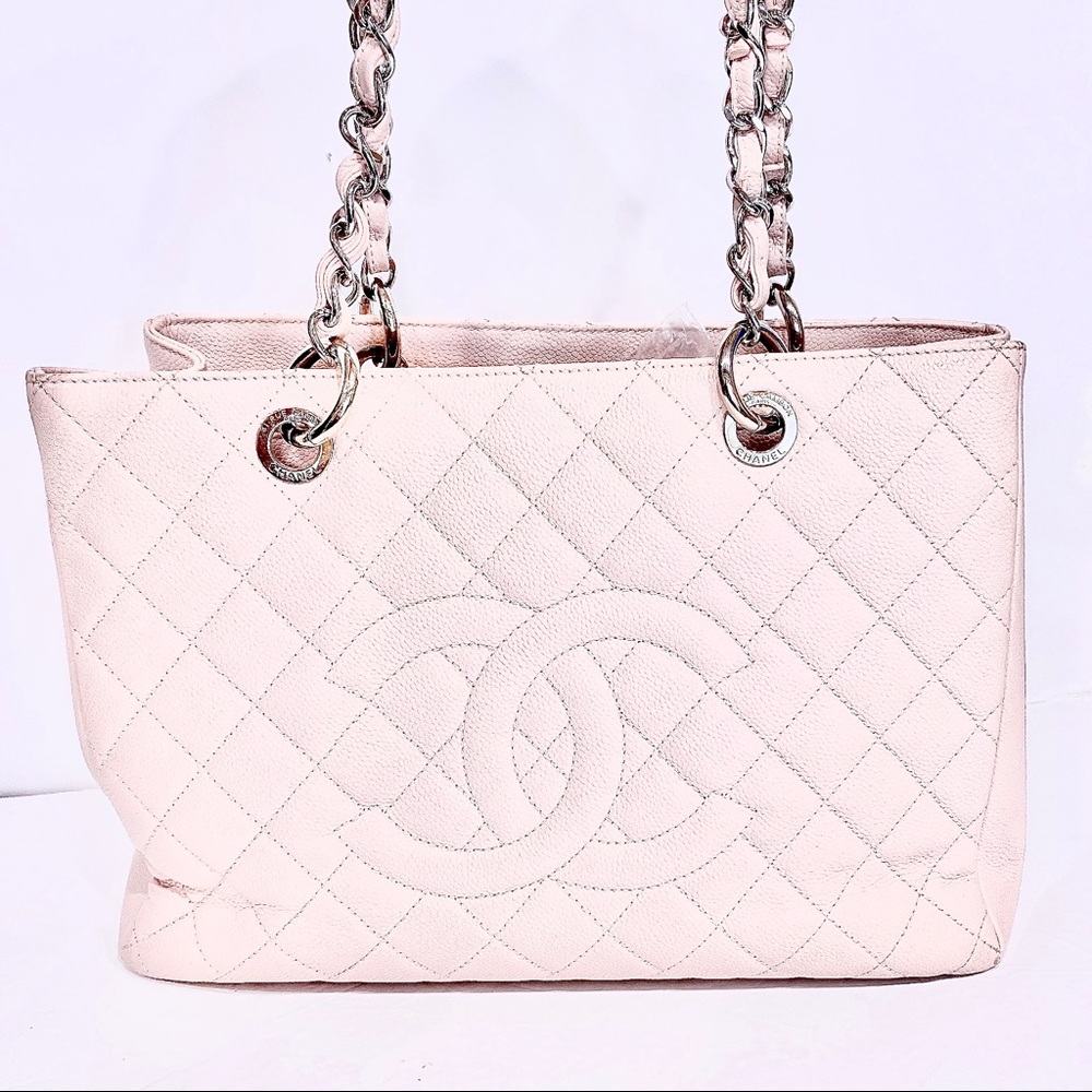 Chanel Blush Pink Quilted Caviar Leather Grand Shopping Tote